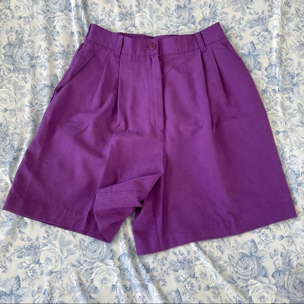 Vintage 10 Med Purple Pleated Shorts Modest Pockets High Waist Preppy Grannycore